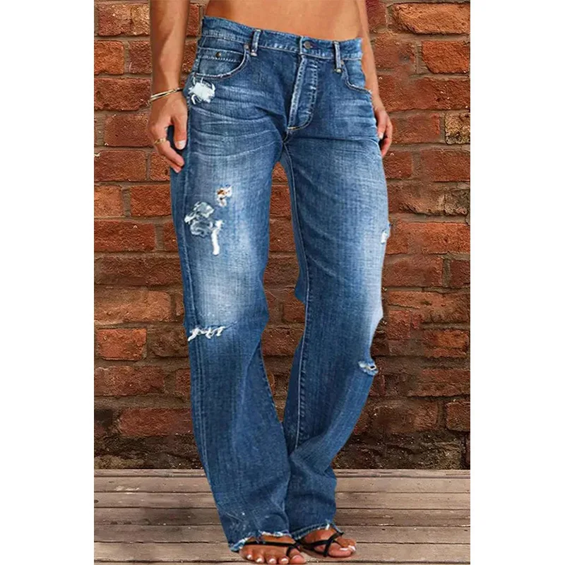 2025 Women's Jeans Slim Fit and Slimming Straight Leg Washed Distressed Jeans for Women - Image 2