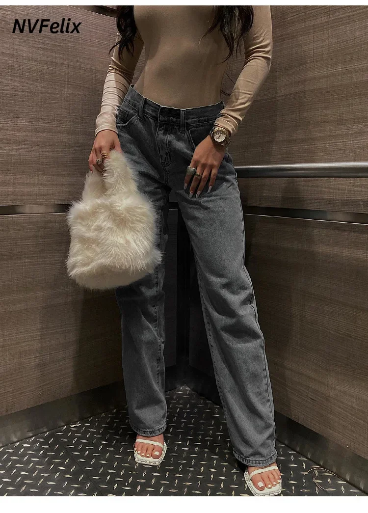 Women's Jeans Trend High-Waisted Distressed Skinny Straight-Leg Jeans Solid Color Distressed Finish Button-Fly Zipper Trousers - Image 7