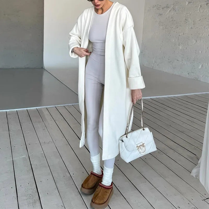 Women's clothing 2025 autumn and winter new casual thick knitted cardigan mid long lazy woolen coat