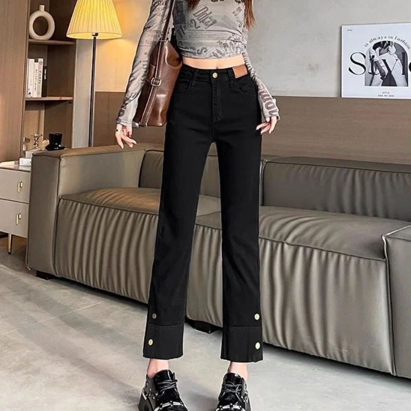 Woman Jeans High Waist Straight Leg Denim Pants for Women Fitted Vintage Chic and Elegant Unique 90s Teenagers Vibrant Trousers - Image 4