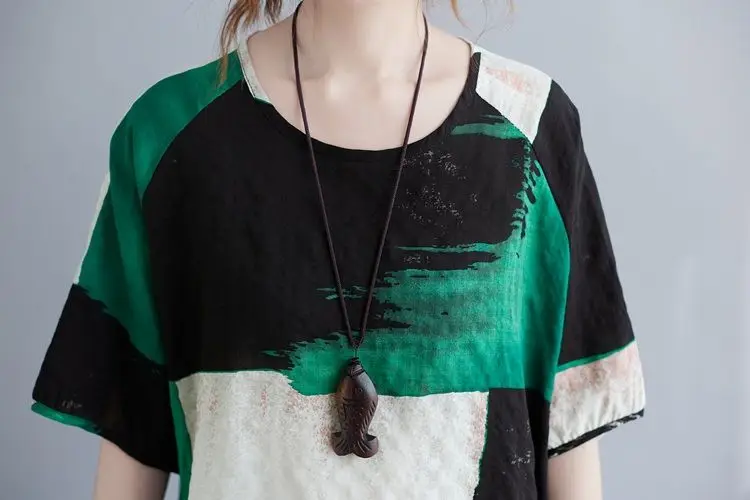 Women Clothing 2025 New Summer Clothing New Style Retro Loose Cotton Linen Short-sleeved T-shirt Top - Image 6