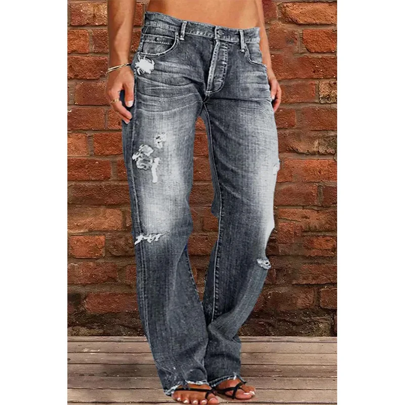 2025 Women's Jeans Slim Fit and Slimming Straight Leg Washed Distressed Jeans for Women - Image 3