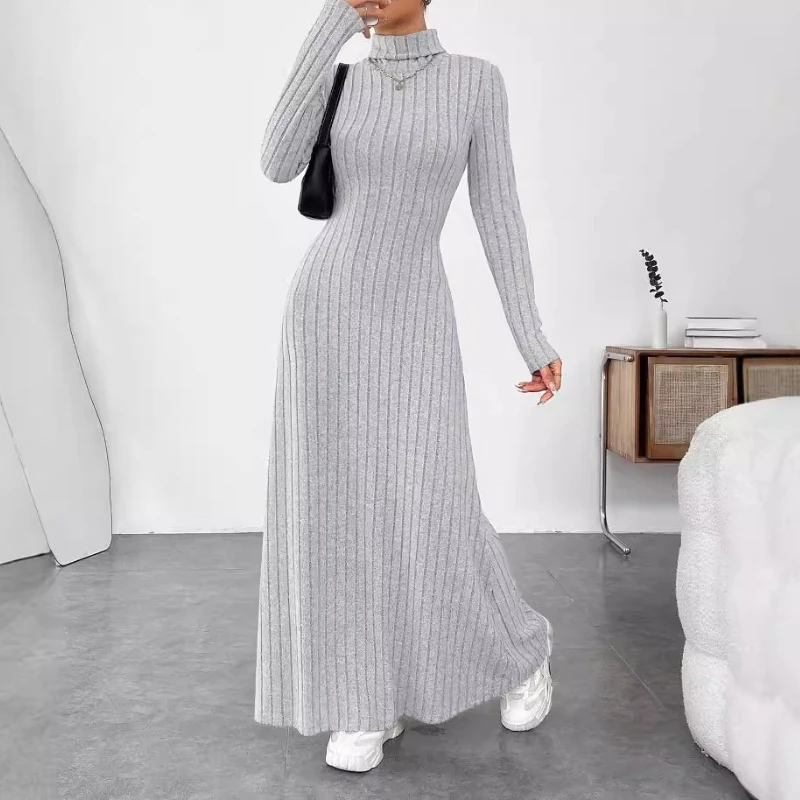 Women's Clothing 2025 Autumn/Winter Elegant Slim-Fit Turtleneck Solid Color Sweater Dress - Image 2