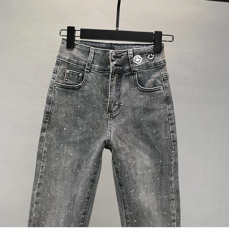 Women's Jeans 2025 Summer New Elastic Slim Heavy Industry Hot Diamond Small Foot Pencil Pants Female Casual Denim Trousers - Image 4