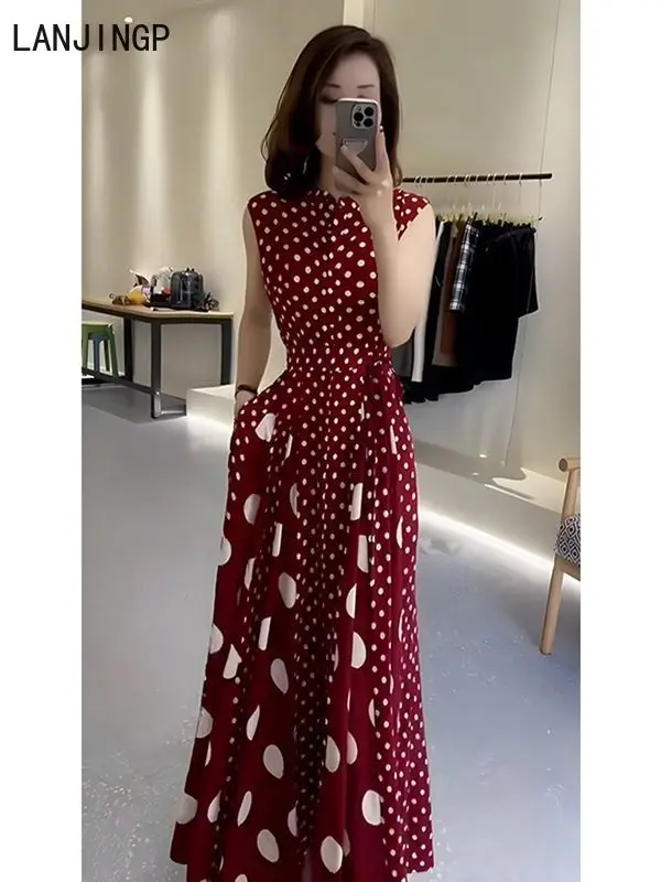 Women's clothing 2025 summer high-end coffee break French formal settings red polka dot dress women - Image 3