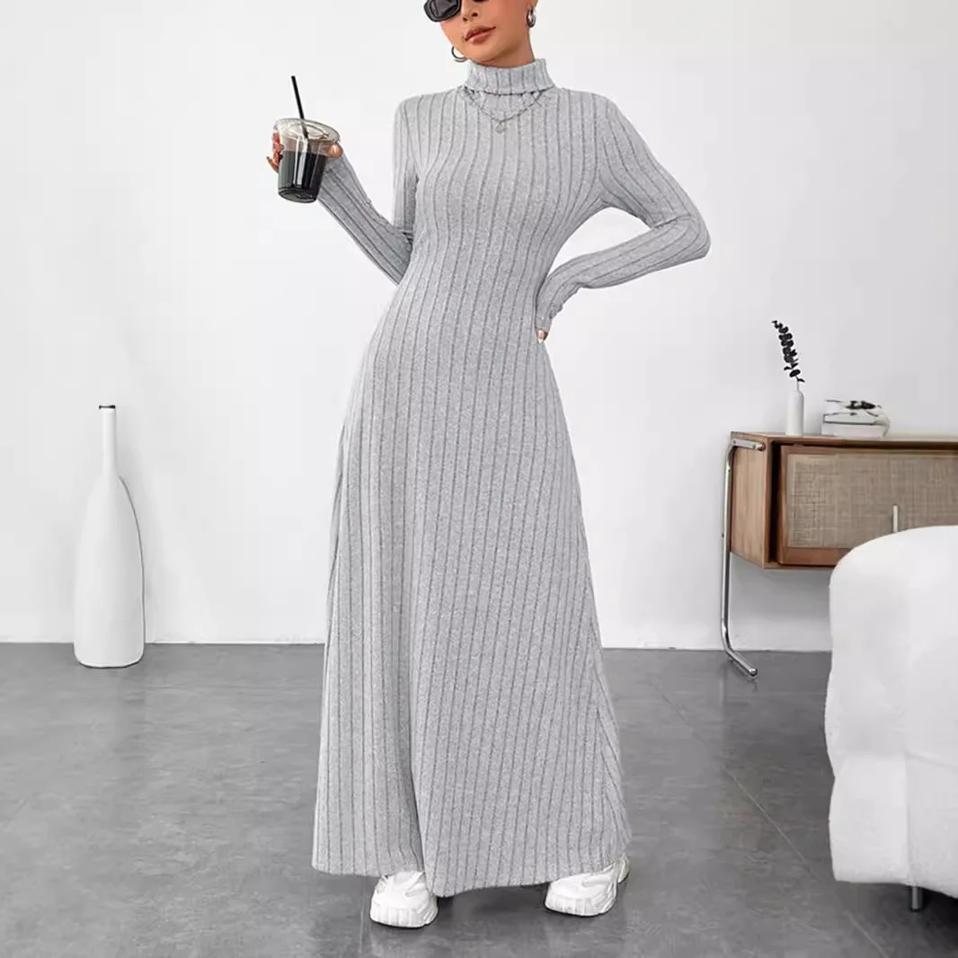Women's Clothing 2025 Autumn/Winter Elegant Slim-Fit Turtleneck Solid Color Sweater Dress - Image 5