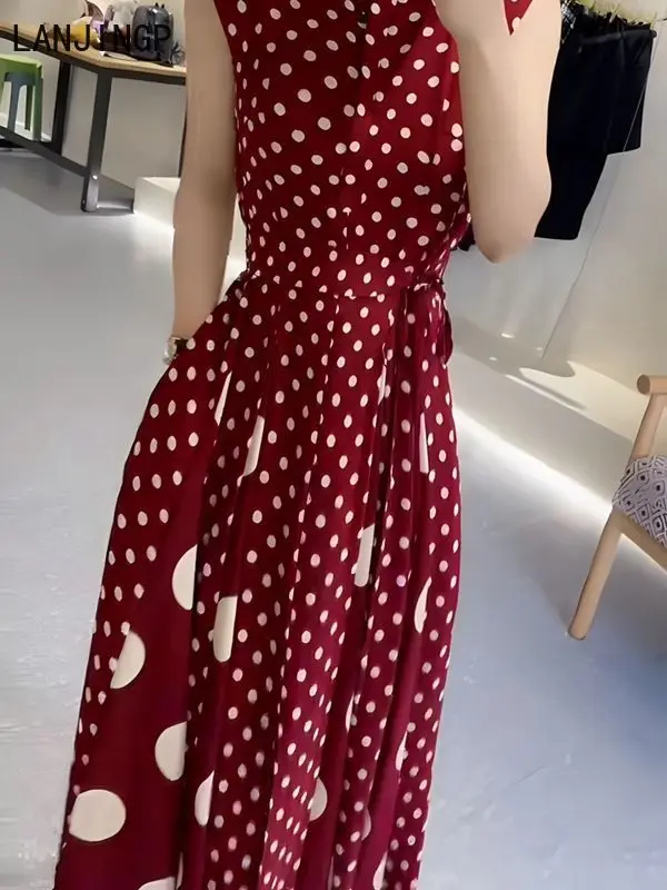 Women's clothing 2025 summer high-end coffee break French formal settings red polka dot dress women - Image 5