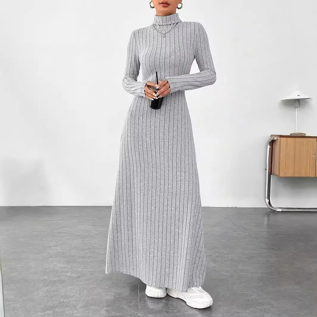 Women's Clothing 2025 Autumn/Winter Elegant Slim-Fit Turtleneck Solid Color Sweater Dress