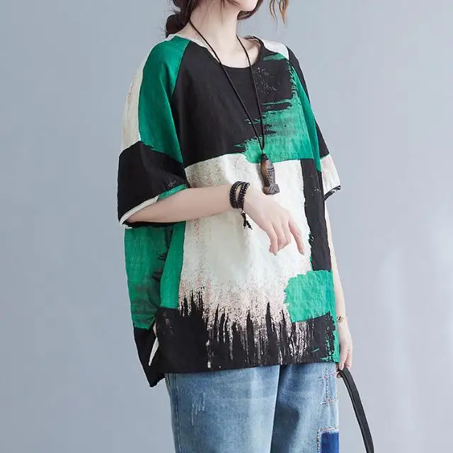 Women Clothing 2025 New Summer Clothing New Style Retro Loose Cotton Linen Short-sleeved T-shirt Top - Image 4