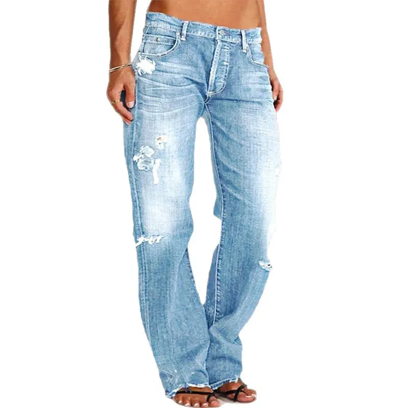 2025 Women's Jeans Slim Fit and Slimming Straight Leg Washed Distressed Jeans for Women - Image 5