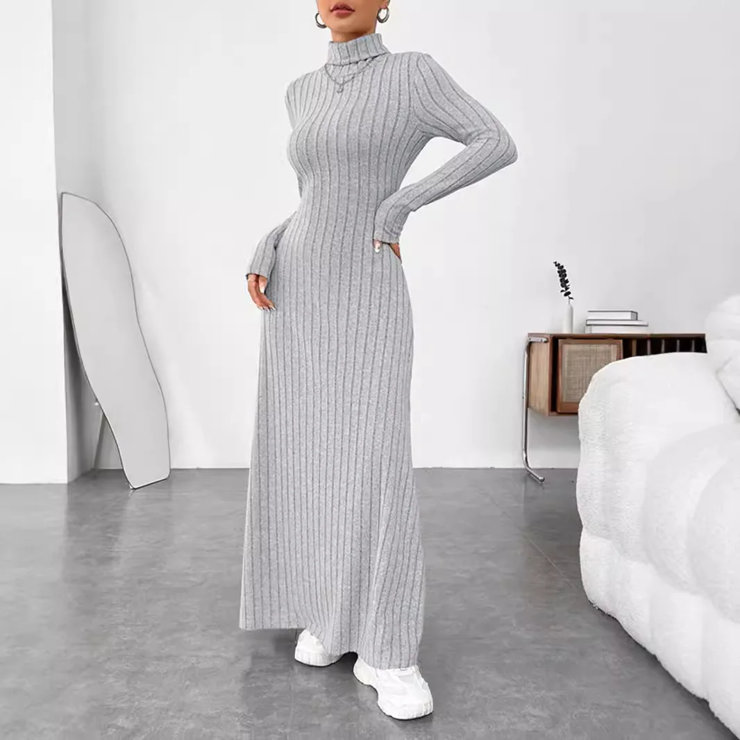 Women's Clothing 2025 Autumn/Winter Elegant Slim-Fit Turtleneck Solid Color Sweater Dress - Image 4