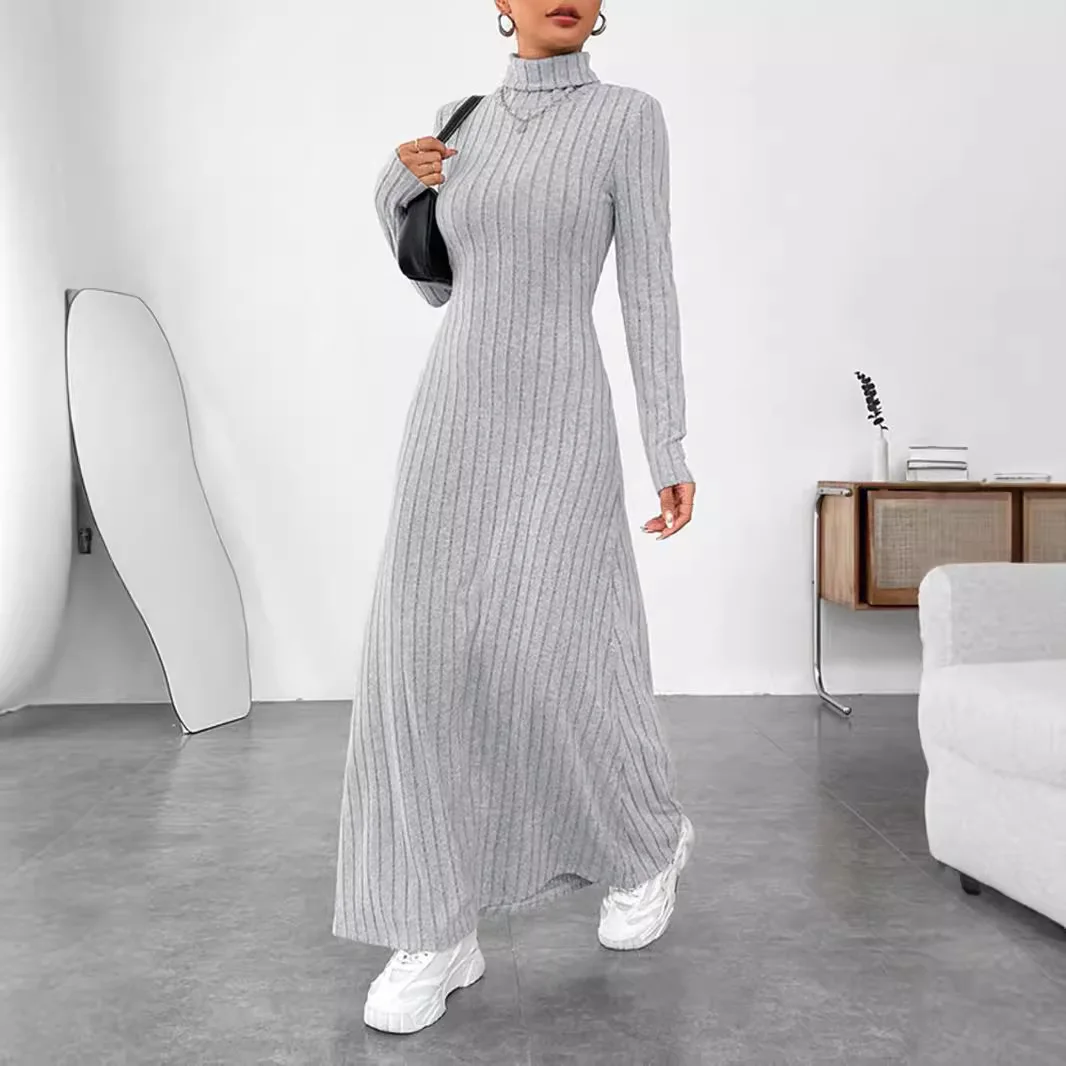 Women's Clothing 2025 Autumn/Winter Elegant Slim-Fit Turtleneck Solid Color Sweater Dress - Image 3