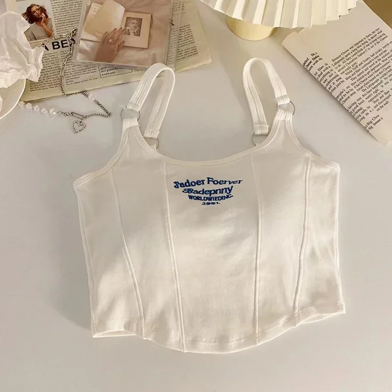 Women Summer Tops Sexy Camisole Square Collar Tank Top Y2k Slveless Female Crop Tops With Pad Fashion Vest Embroidery Letter - Image 10