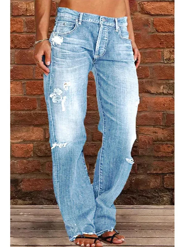 2025 Women's Jeans Slim Fit and Slimming Straight Leg Washed Distressed Jeans for Women - Image 6
