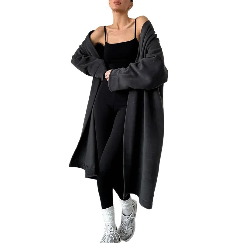 Women's clothing 2025 autumn and winter new casual thick knitted cardigan mid long lazy woolen coat - Image 5