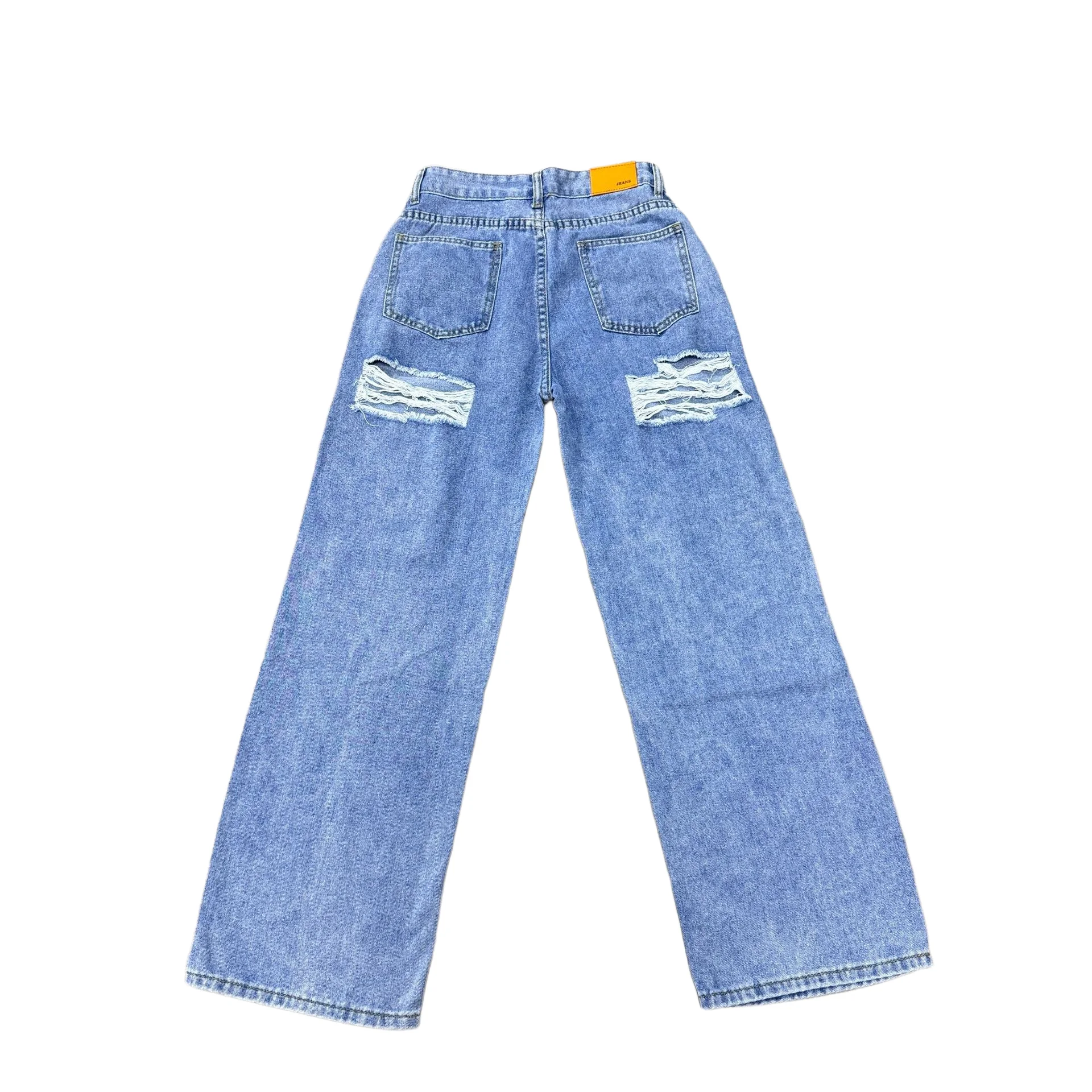 Women's Jeans Trend High-Waisted Distressed Skinny Straight-Leg Jeans Solid Color Distressed Finish Button-Fly Zipper Trousers - Image 6