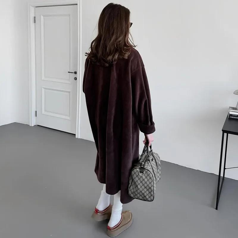 Women's clothing 2025 autumn and winter new casual thick knitted cardigan mid long lazy woolen coat - Image 4