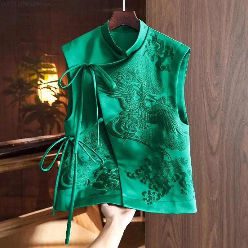 Top Women Chinese Style Tang Clothes Embroidery Phoenix Flower Qipao Lady Vest Vintage Clothing Casual Carnival Dress Up Party - Image 8