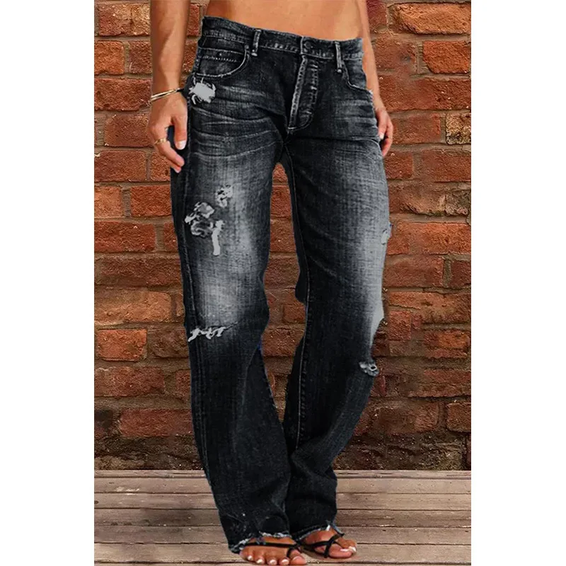 2025 Women's Jeans Slim Fit and Slimming Straight Leg Washed Distressed Jeans for Women - Image 4