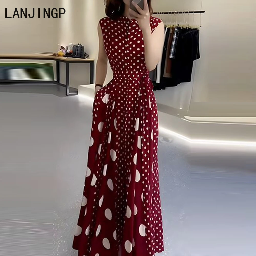 Women's clothing 2025 summer high-end coffee break French formal settings red polka dot dress women - Image 6