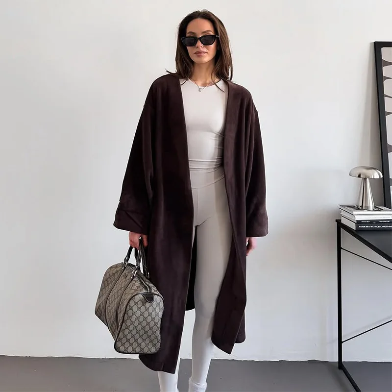 Women's clothing 2025 autumn and winter new casual thick knitted cardigan mid long lazy woolen coat - Image 3