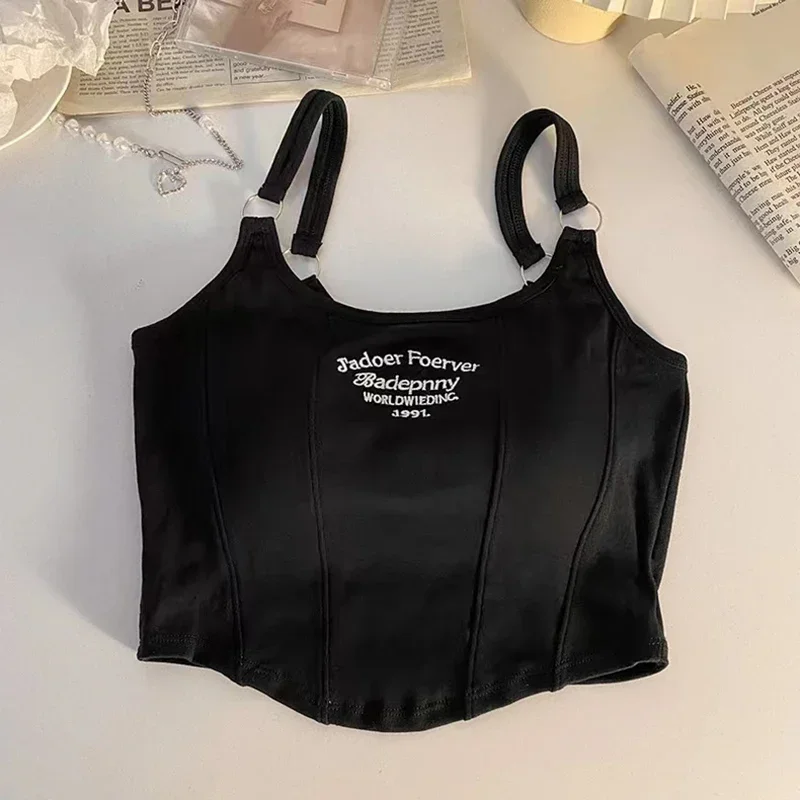 Women Summer Tops Sexy Camisole Square Collar Tank Top Y2k Slveless Female Crop Tops With Pad Fashion Vest Embroidery Letter - Image 7