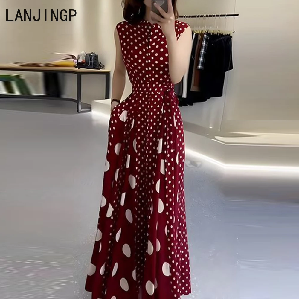 Women's clothing 2025 summer high-end coffee break French formal settings red polka dot dress women - Image 2