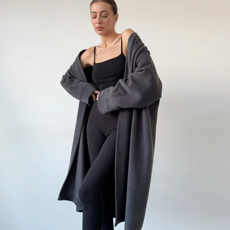 Women's clothing 2025 autumn and winter new casual thick knitted cardigan mid long lazy woolen coat - Image 2