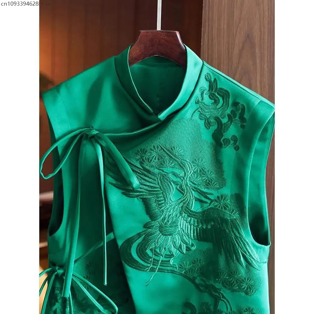Top Women Chinese Style Tang Clothes Embroidery Phoenix Flower Qipao Lady Vest Vintage Clothing Casual Carnival Dress Up Party - Image 3