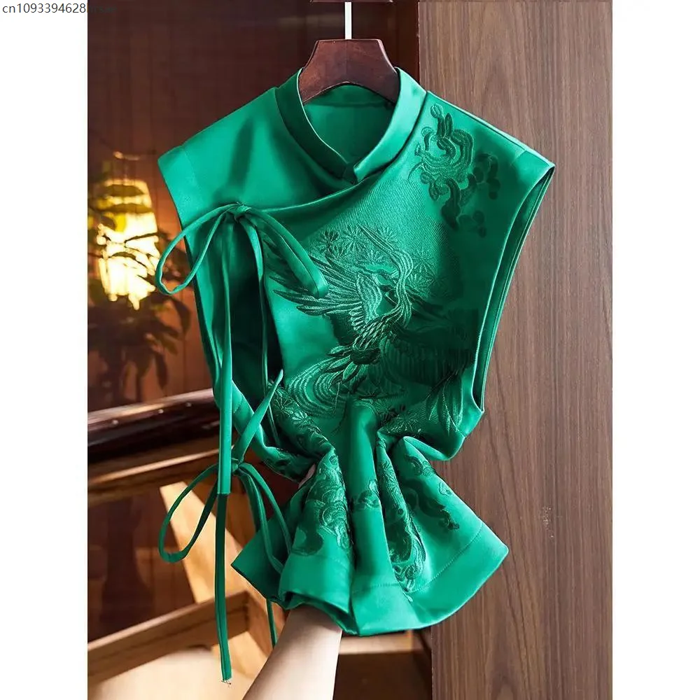 Top Women Chinese Style Tang Clothes Embroidery Phoenix Flower Qipao Lady Vest Vintage Clothing Casual Carnival Dress Up Party - Image 2