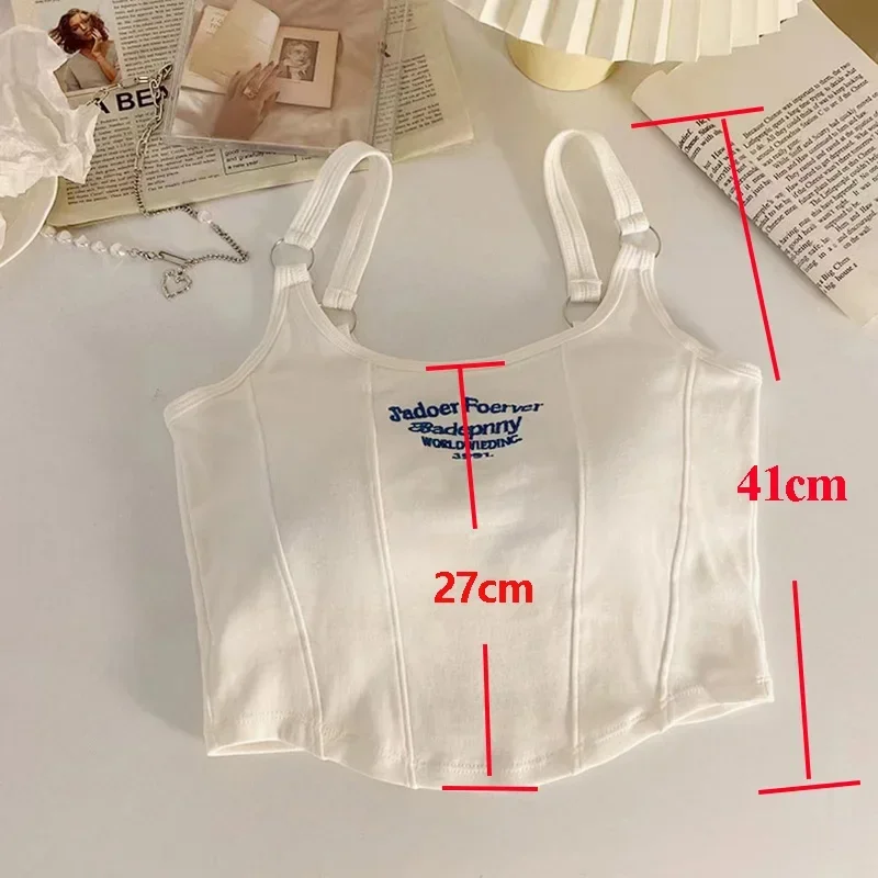 Women Summer Tops Sexy Camisole Square Collar Tank Top Y2k Slveless Female Crop Tops With Pad Fashion Vest Embroidery Letter - Image 6
