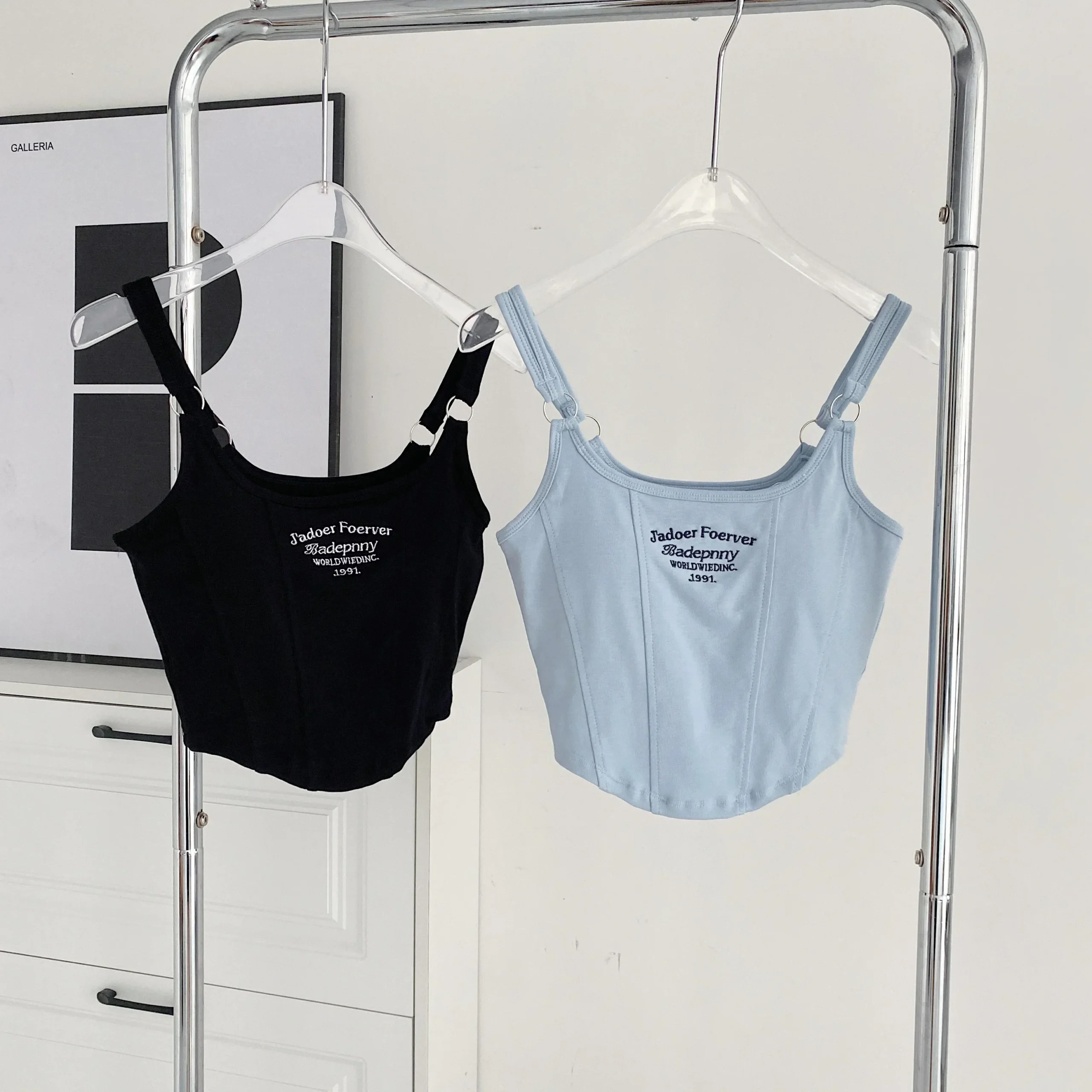 Women Summer Tops Sexy Camisole Square Collar Tank Top Y2k Slveless Female Crop Tops With Pad Fashion Vest Embroidery Letter - Image 4