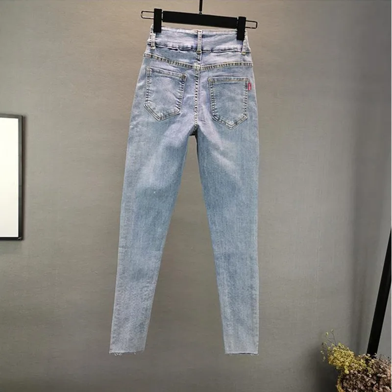 Women's Jeans 2025 Summer New Elastic Slim Heavy Industry Hot Diamond Small Foot Pencil Pants Female Casual Denim Trousers - Image 3